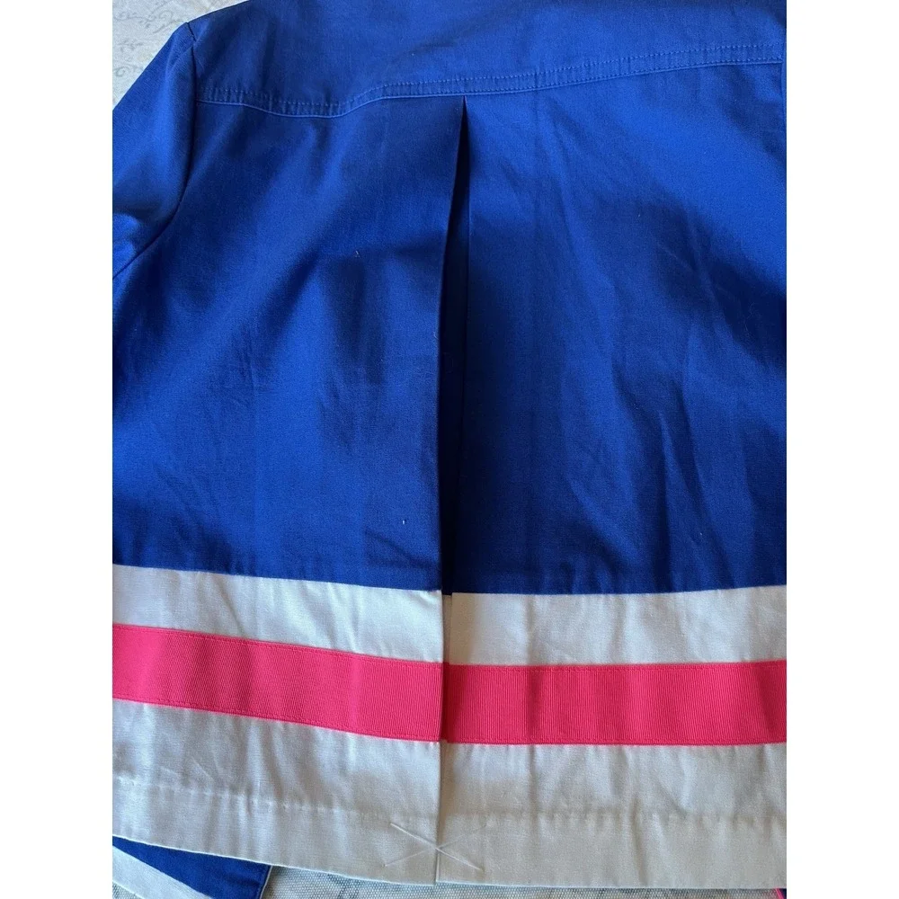 GYMBOREE, Girl 7/8 Blue White Pink, Light Coat, Nautical Anchor, 100% Cotton‎